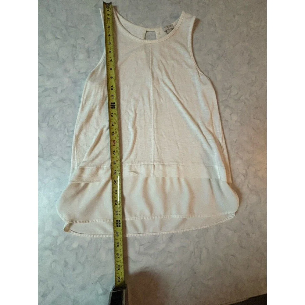 J.Crew Mixed Media Layered Hem Tank Top Women's XS Ivory White Keyhole Back